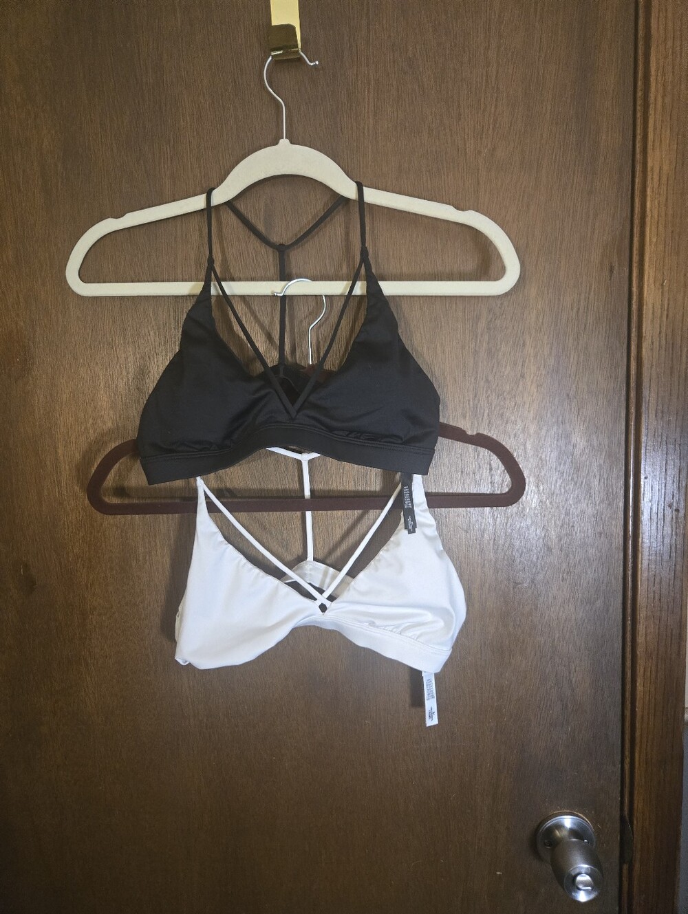 Black and White T Back Strappy Bralettes - Victoria Secret Sport Medium